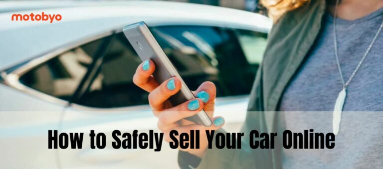 woman using cell phone to sell her used white car online